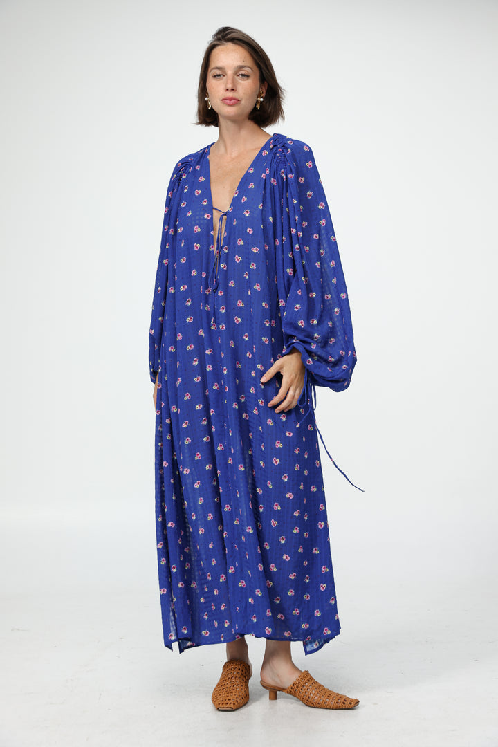 Oversized Blue Floral Maxi Dress