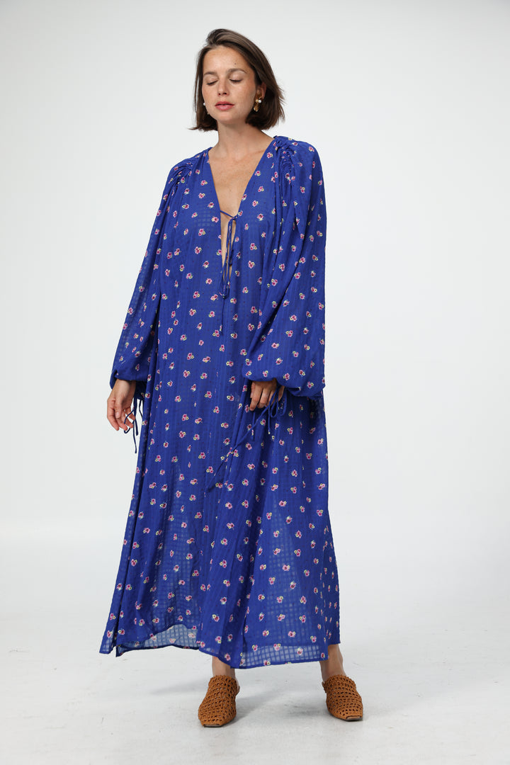Oversized Blue Floral Maxi Dress