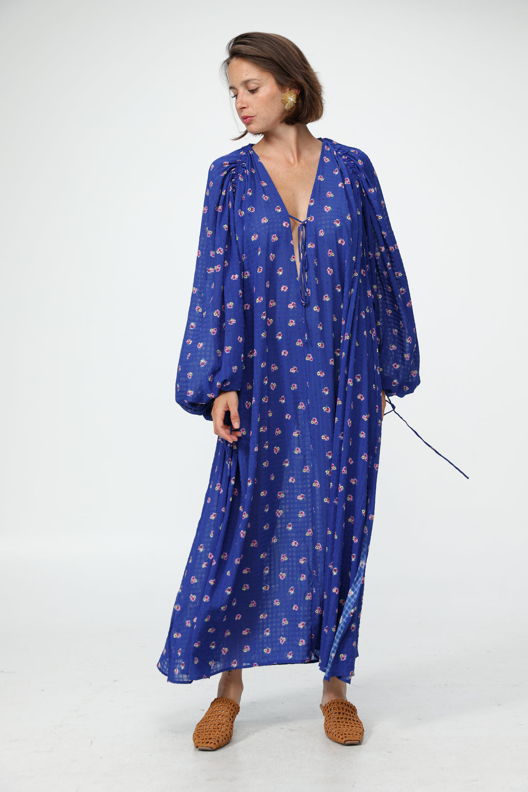 Oversized Blue Floral Maxi Dress