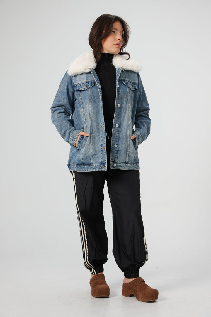 Fur Blue Denim Jacket