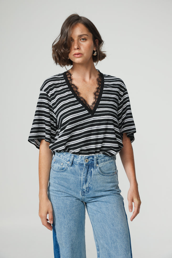 Glow Black Striped T-Shirt
