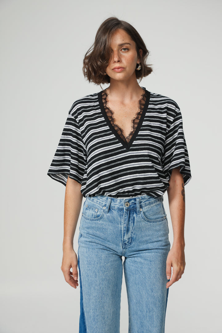 Glow Black Striped T-Shirt