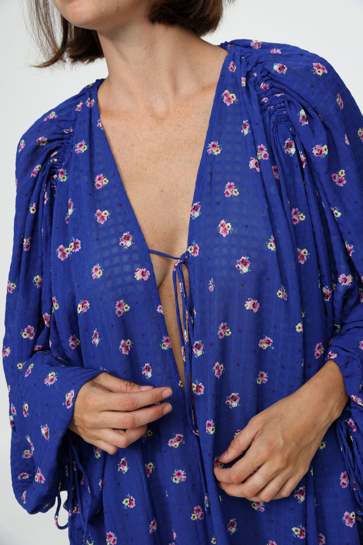 Oversized Blue Floral Maxi Dress