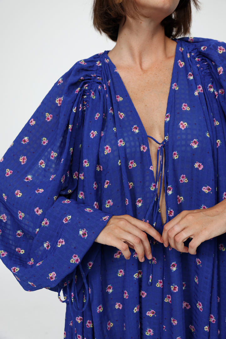 Oversized Blue Floral Maxi Dress