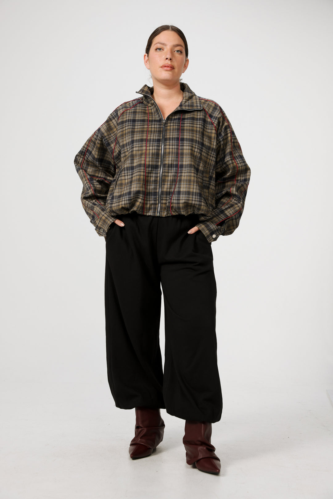 Bima Navy Plaid Bomber Jacket