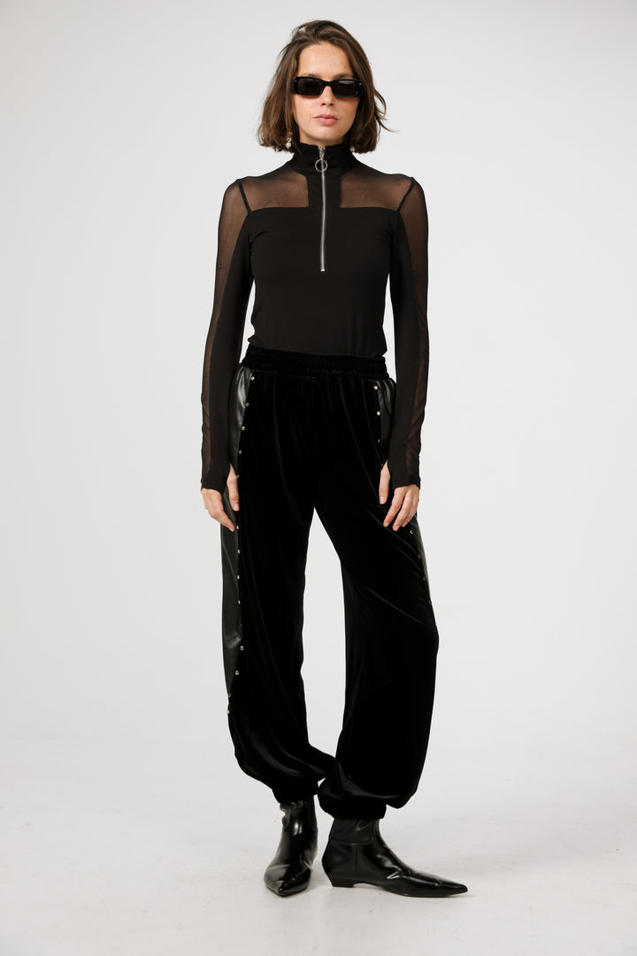 Studded Black Velvet Joggers