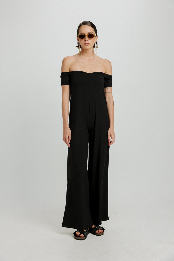 Eye Off Shoulder Black Jumpsuit