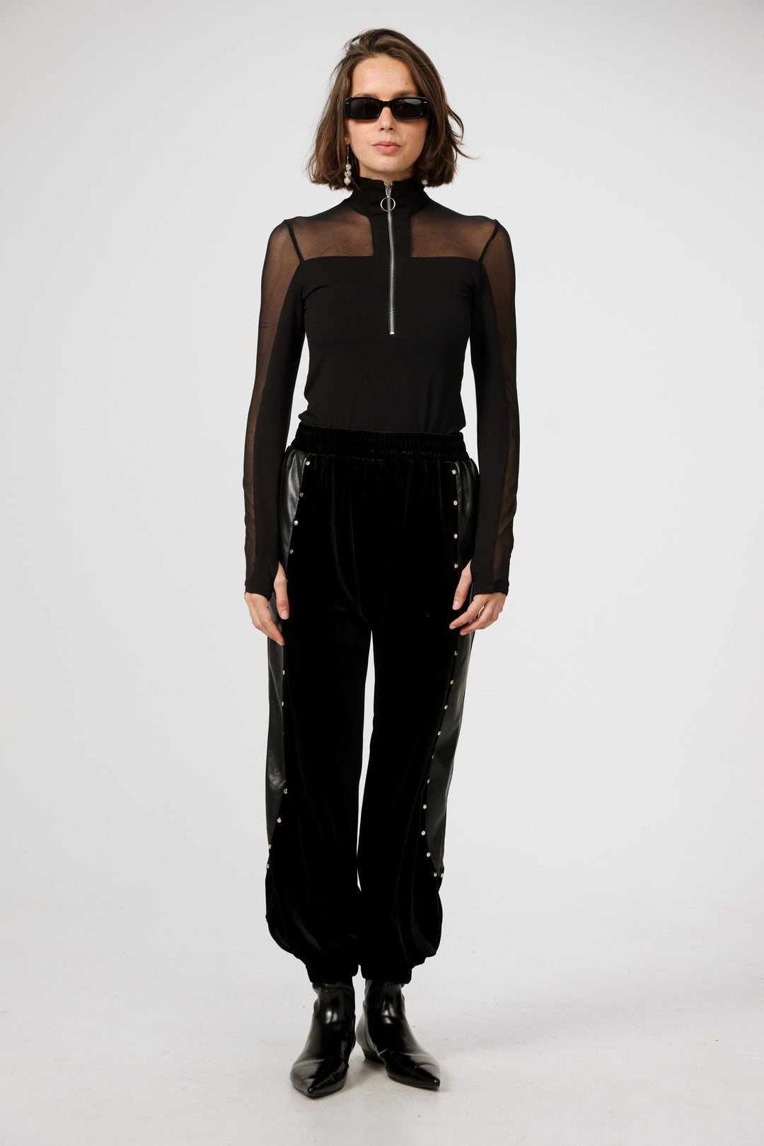 Studded Black Velvet Joggers