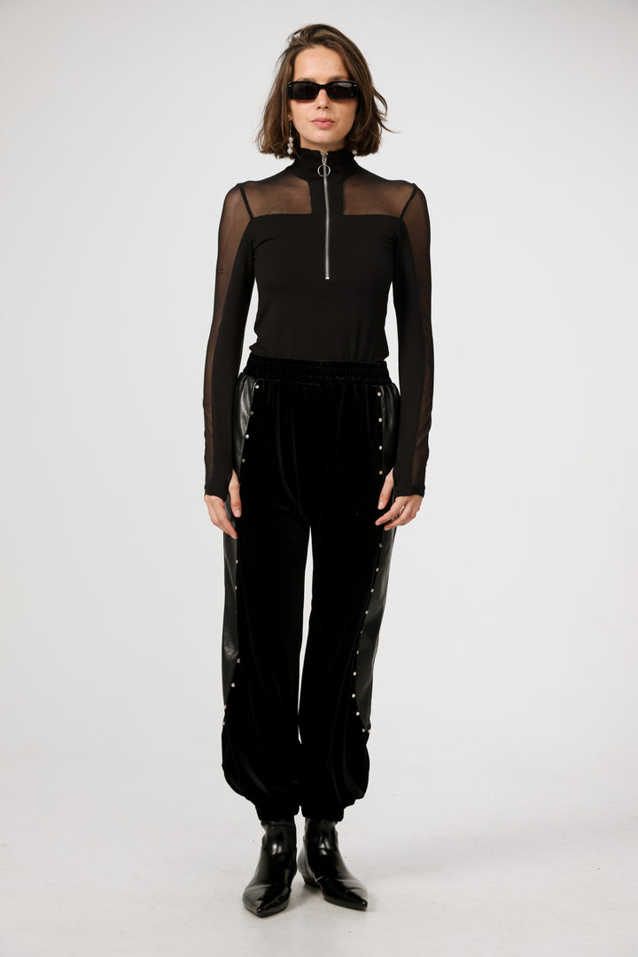 Studded Black Velvet Joggers