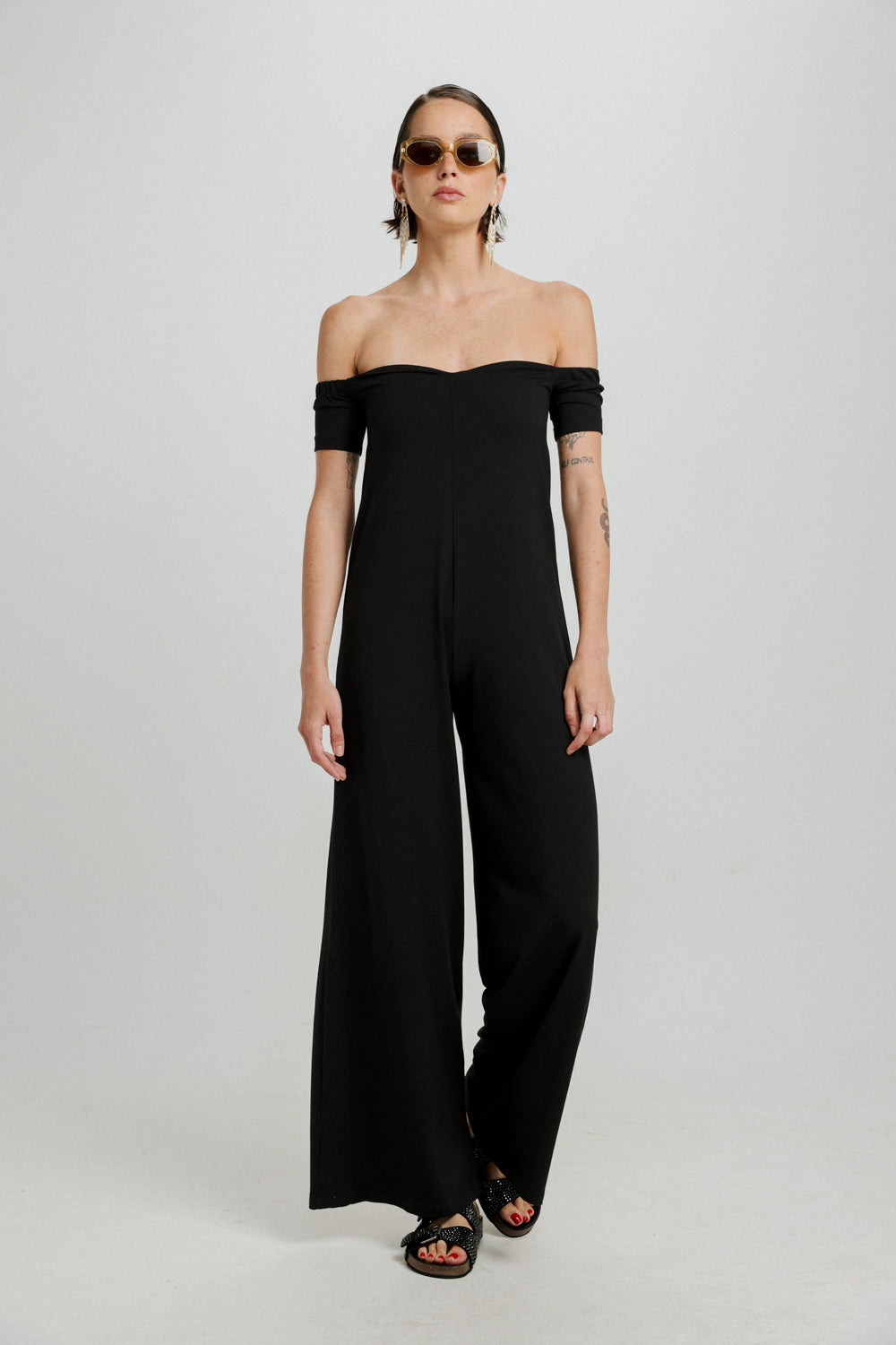 Eye Off Shoulder Black Jumpsuit