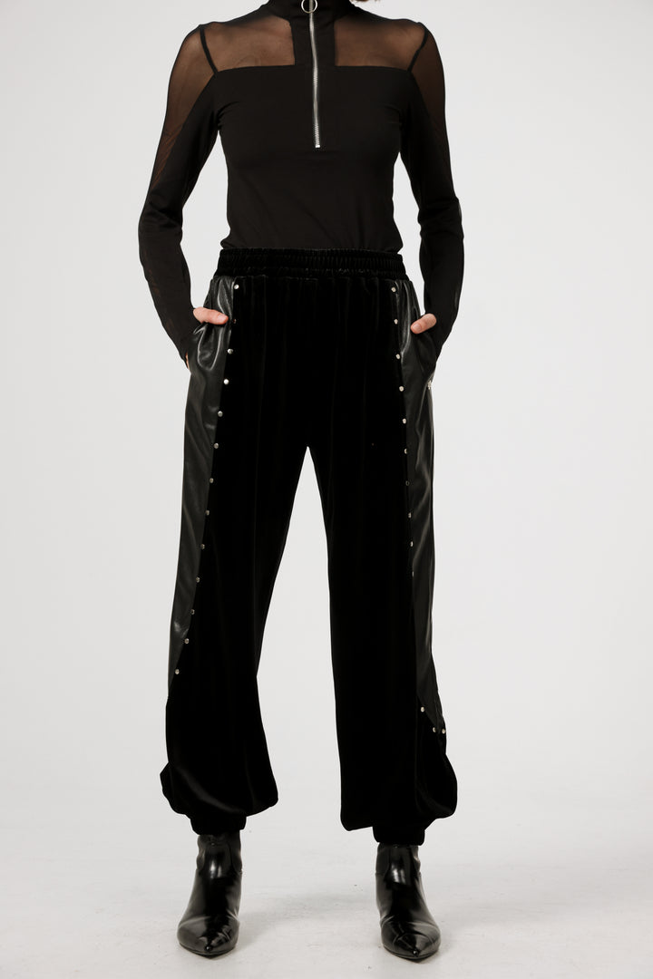 Studded Black Velvet Joggers
