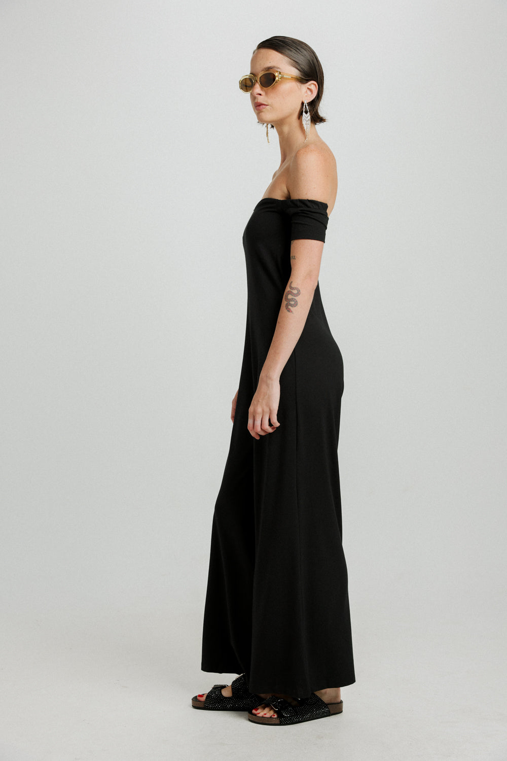 Eye Off Shoulder Black Jumpsuit