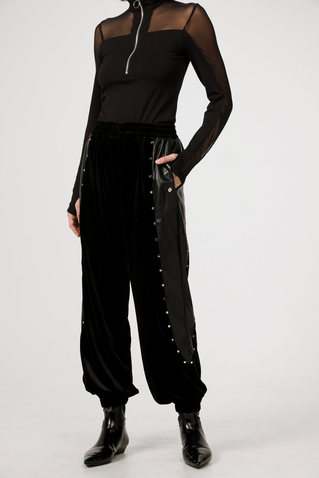 Studded Black Velvet Joggers