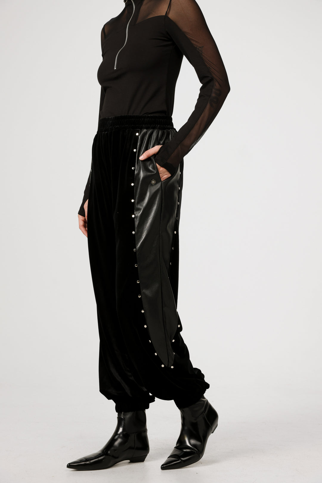 Studded Black Velvet Joggers