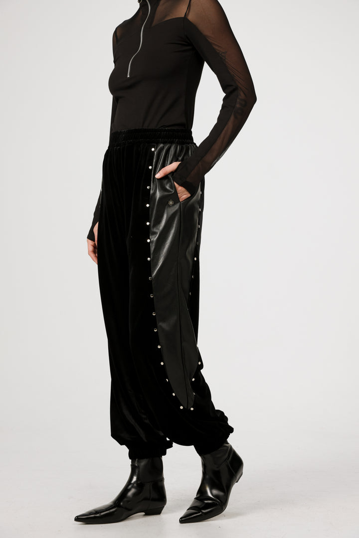 Studded Black Velvet Joggers