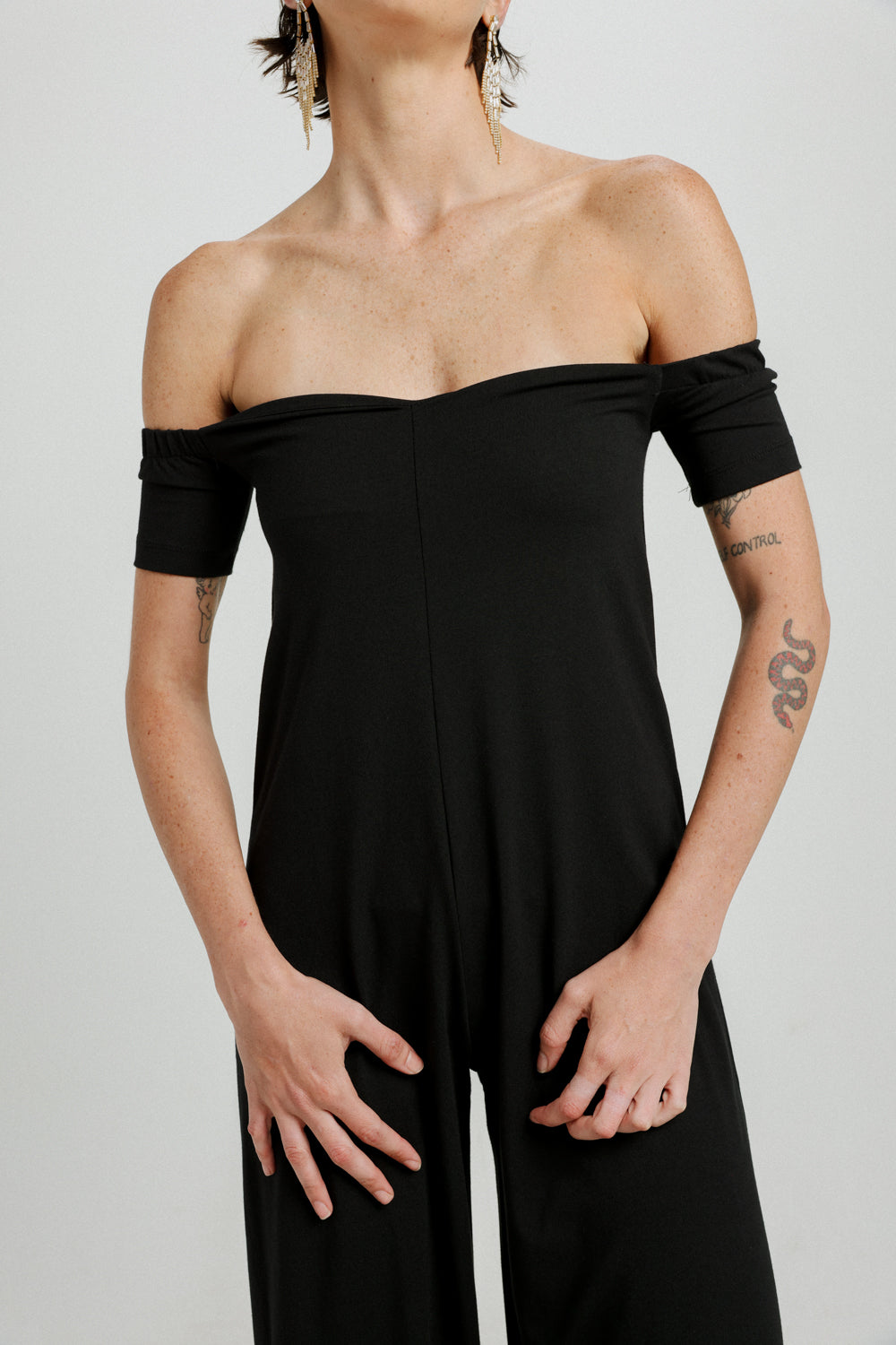 Eye Off Shoulder Black Jumpsuit