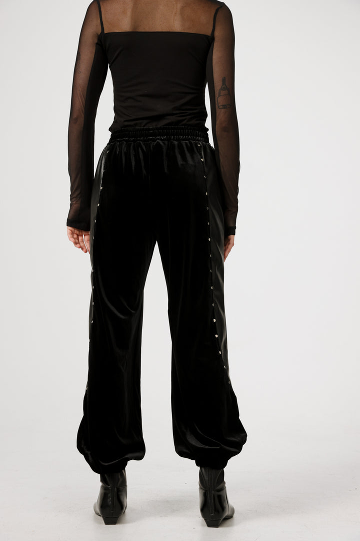 Studded Black Velvet Joggers