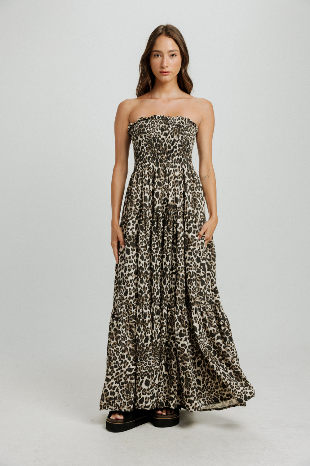 Centara Leopard Strapless Dress