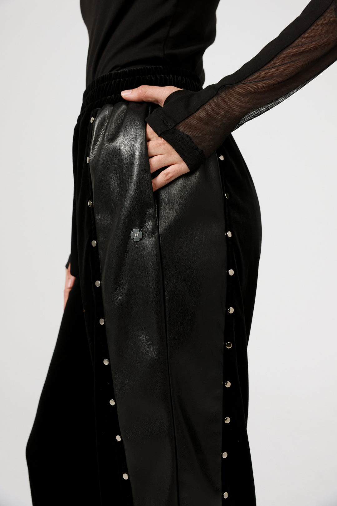 Studded Black Velvet Joggers