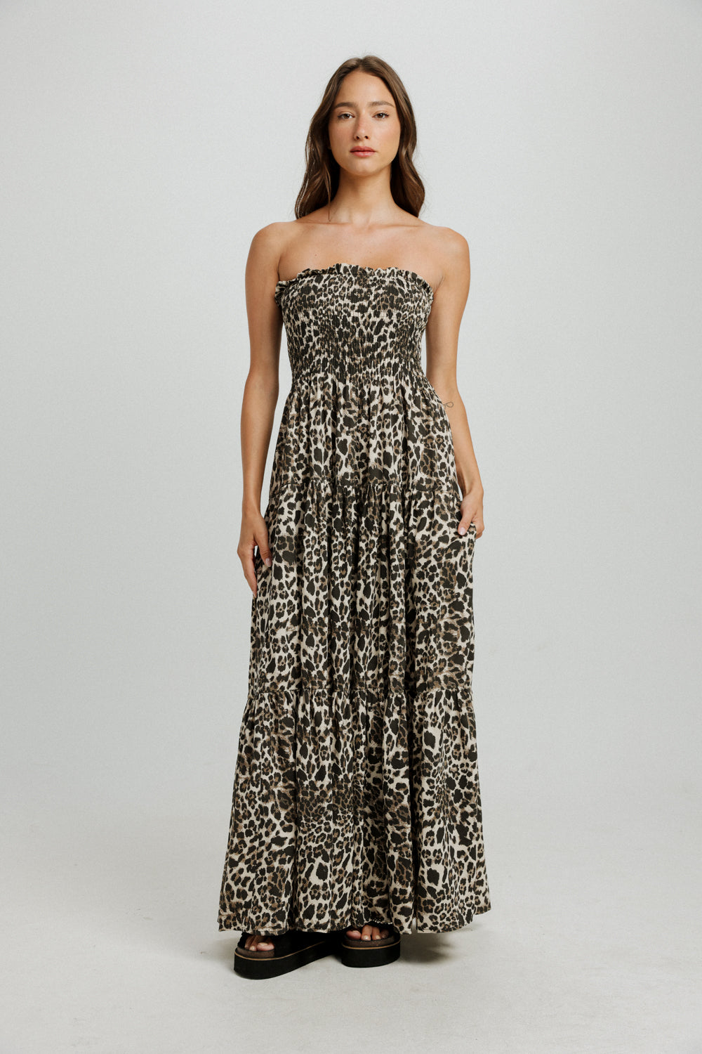 Centara Leopard Strapless Dress