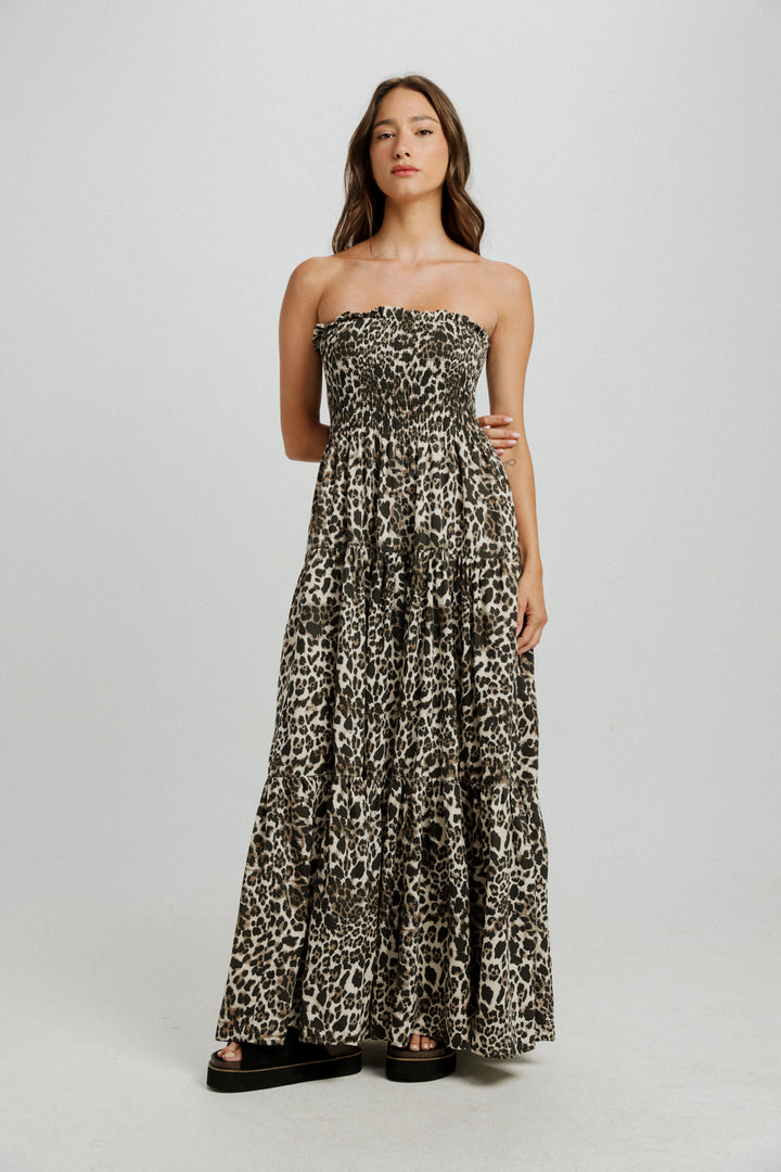 Centara Leopard Strapless Dress