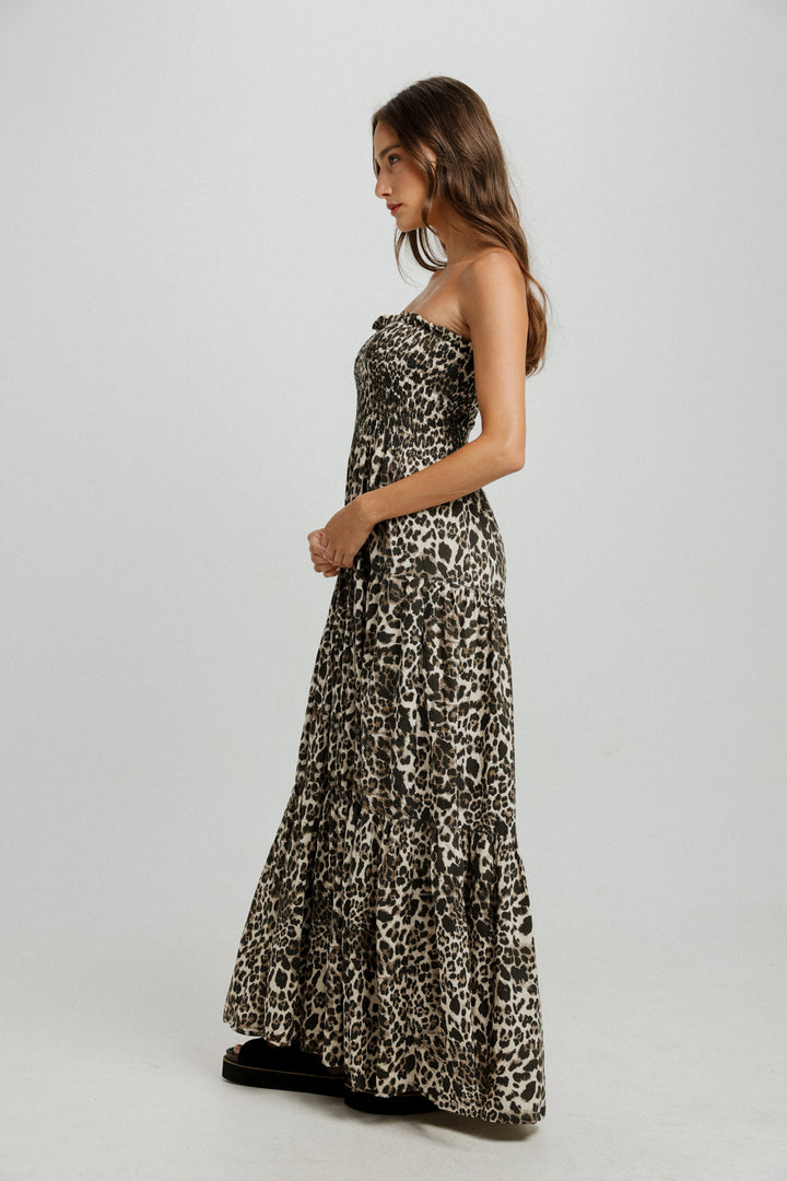 Centara Leopard Strapless Dress