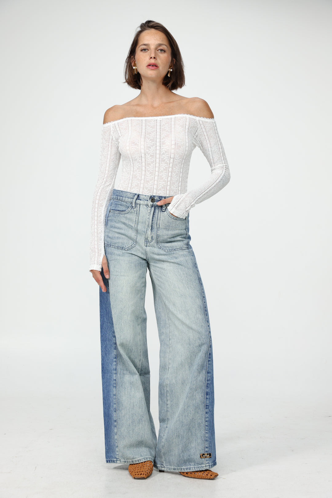 Pointed Cream Off Shoulder Shirt