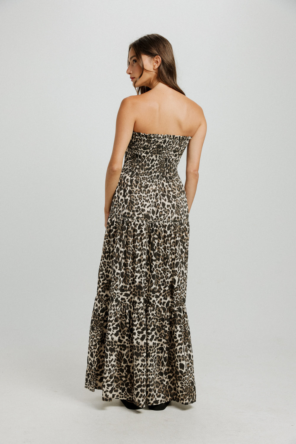 Centara Leopard Strapless Dress