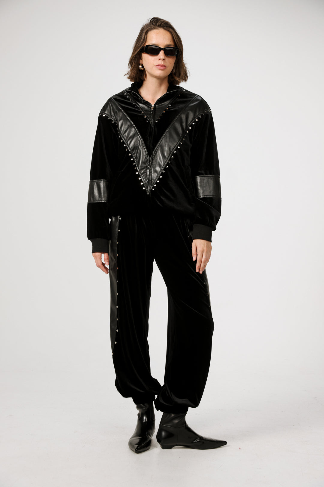 Studded Black Velvet Joggers