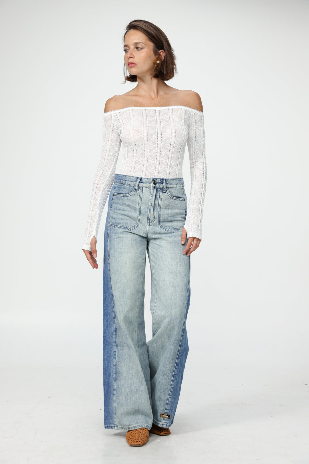 Pointed Cream Off Shoulder Shirt