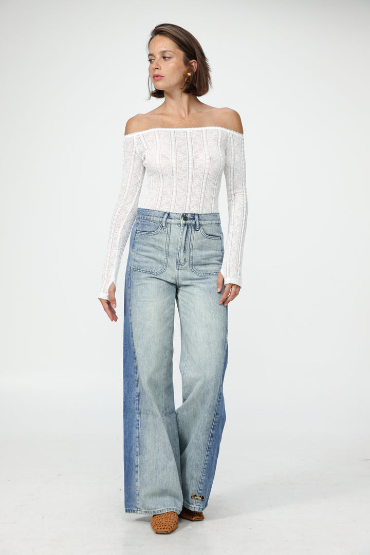 Pointed Cream Off Shoulder Shirt