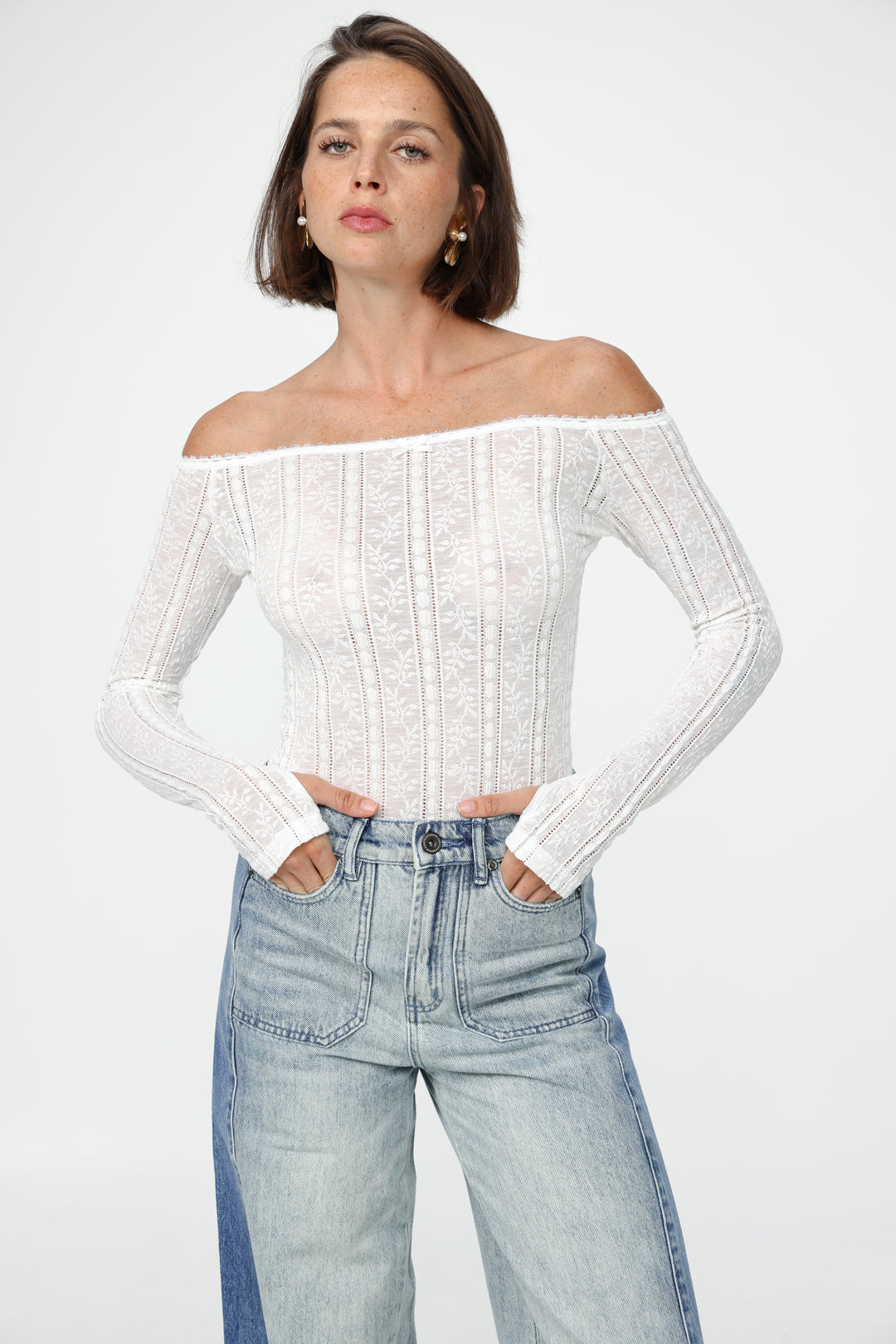 Pointed Cream Off Shoulder Shirt
