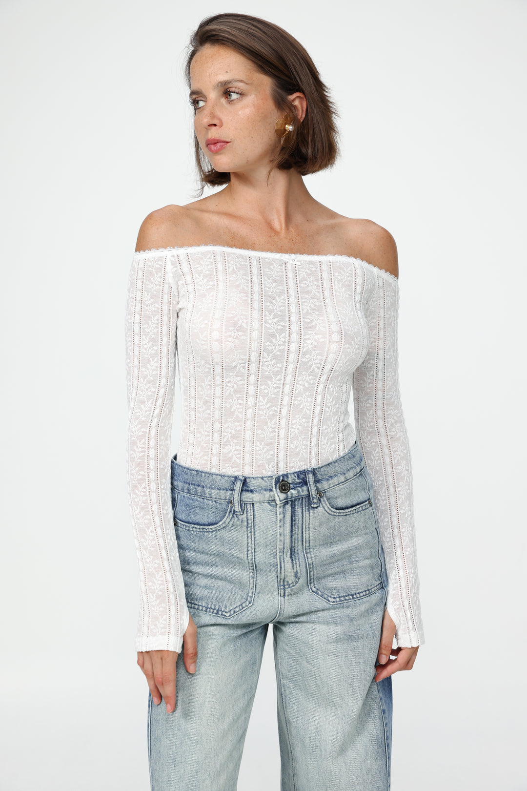 Pointed Cream Off Shoulder Shirt