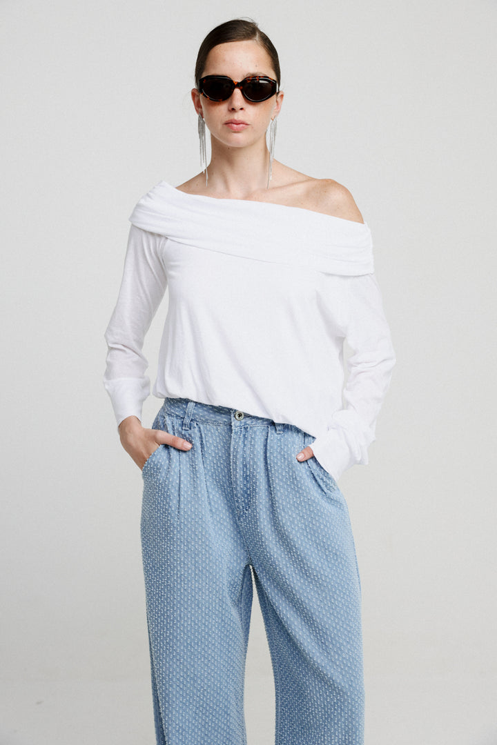 Draw Off Shoulder White Top