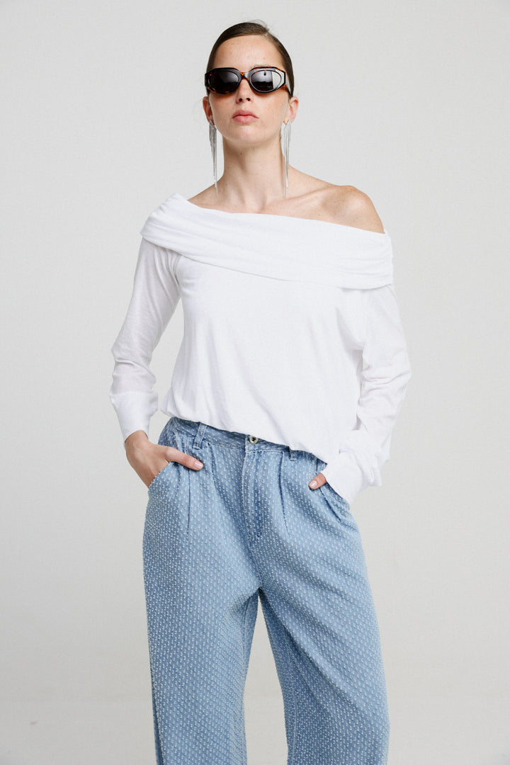 Draw Off Shoulder White Top