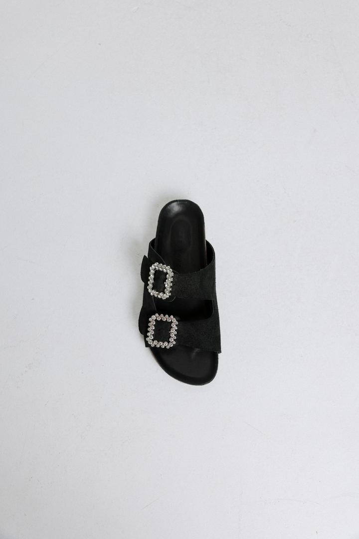 נעלי סנדל קיץ 2023 נשים בצבע שחור עם רצועות מתכווננות כפולות