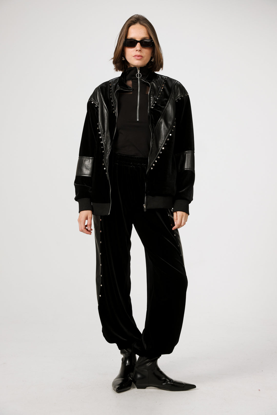 Studded Black Velvet Joggers