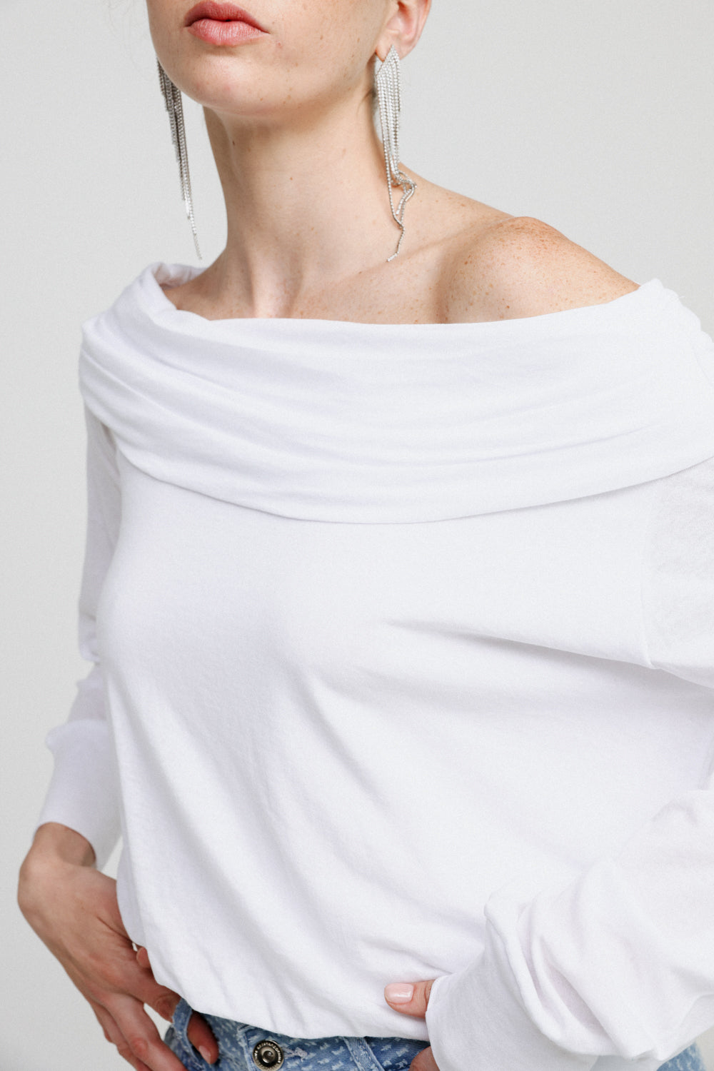 Draw Off Shoulder White Top