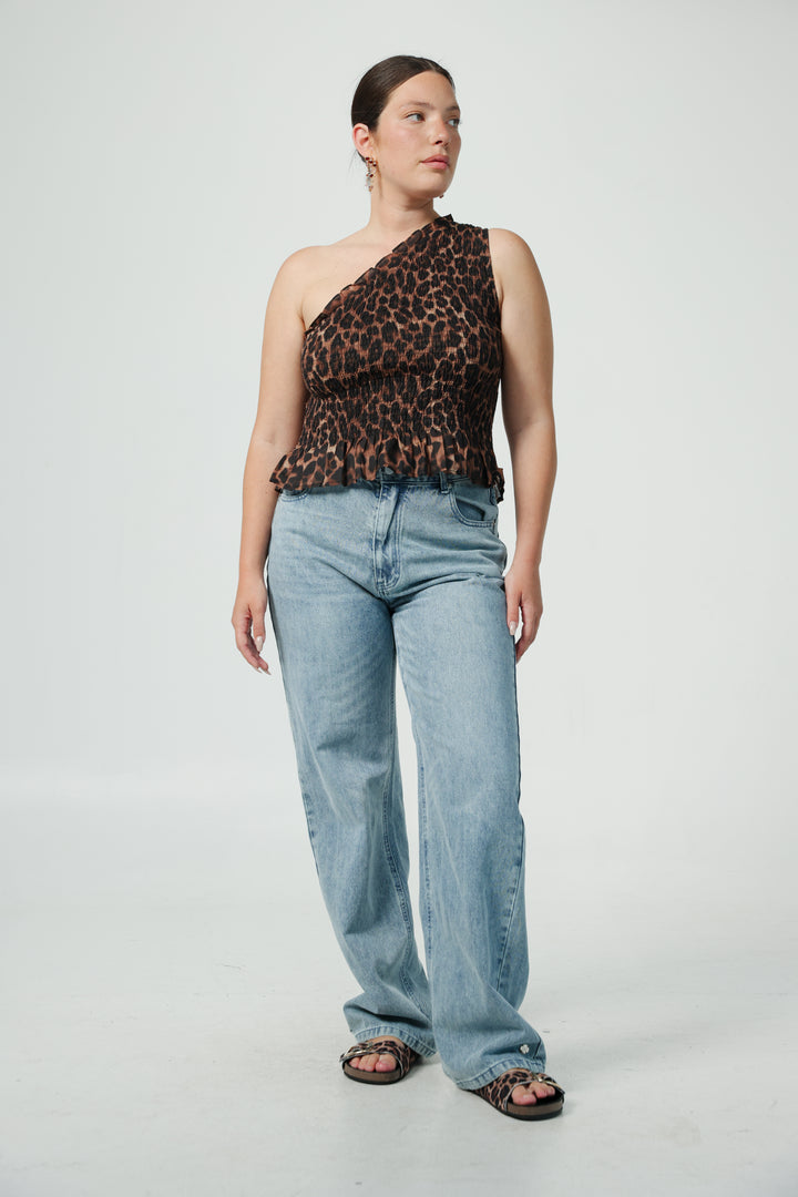 Centara Leopard One Shoulder Top