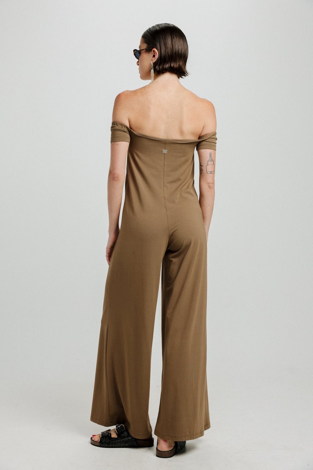 Eye Off Shoulder Brown Jumpsuit