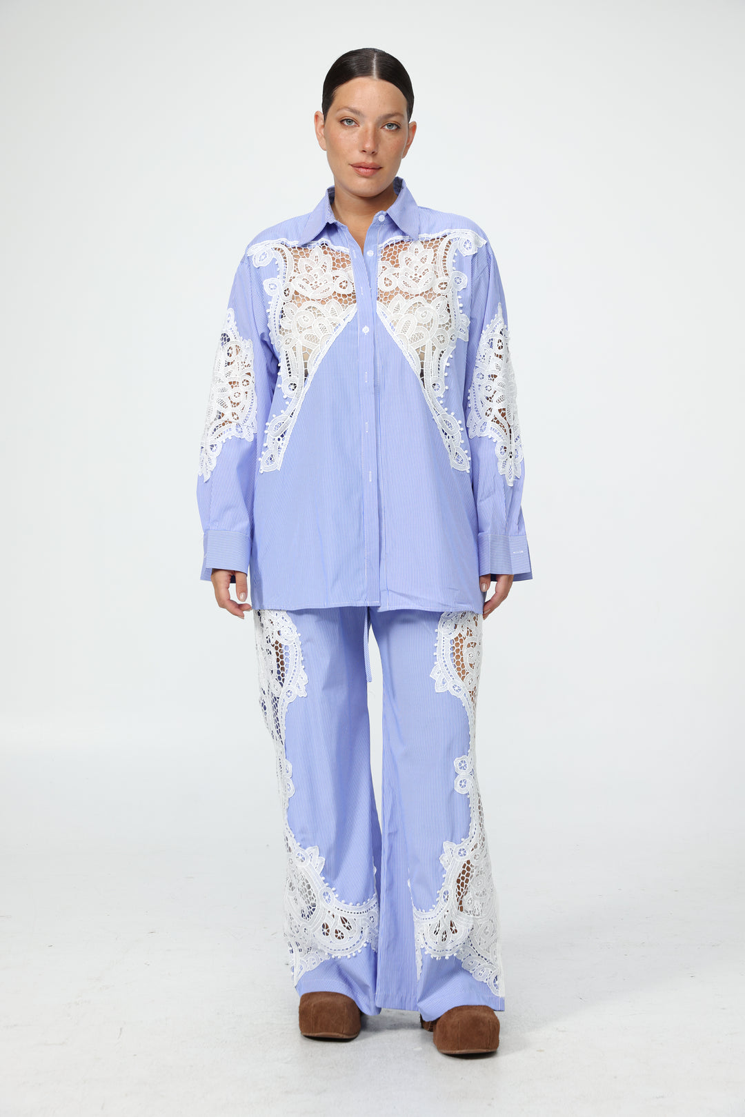 Lace Panel Light Blue Bottoms