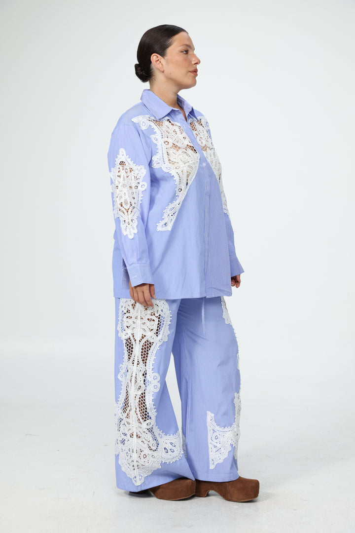 Lace Panel Light Blue Bottoms