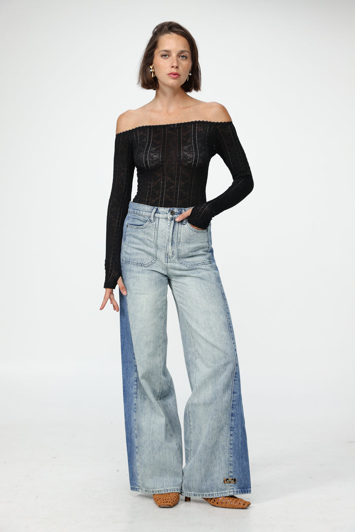 Pointed Black Off Shoulder Shirt