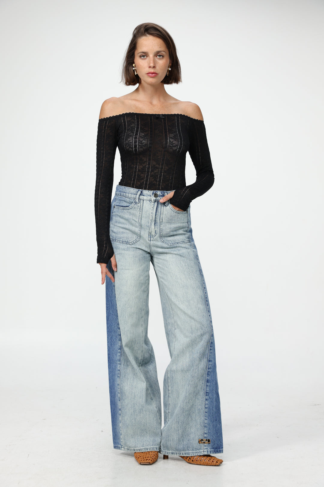 Pointed Black Off Shoulder Shirt