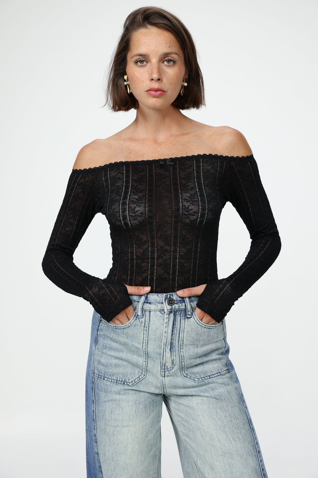 Pointed Black Off Shoulder Shirt