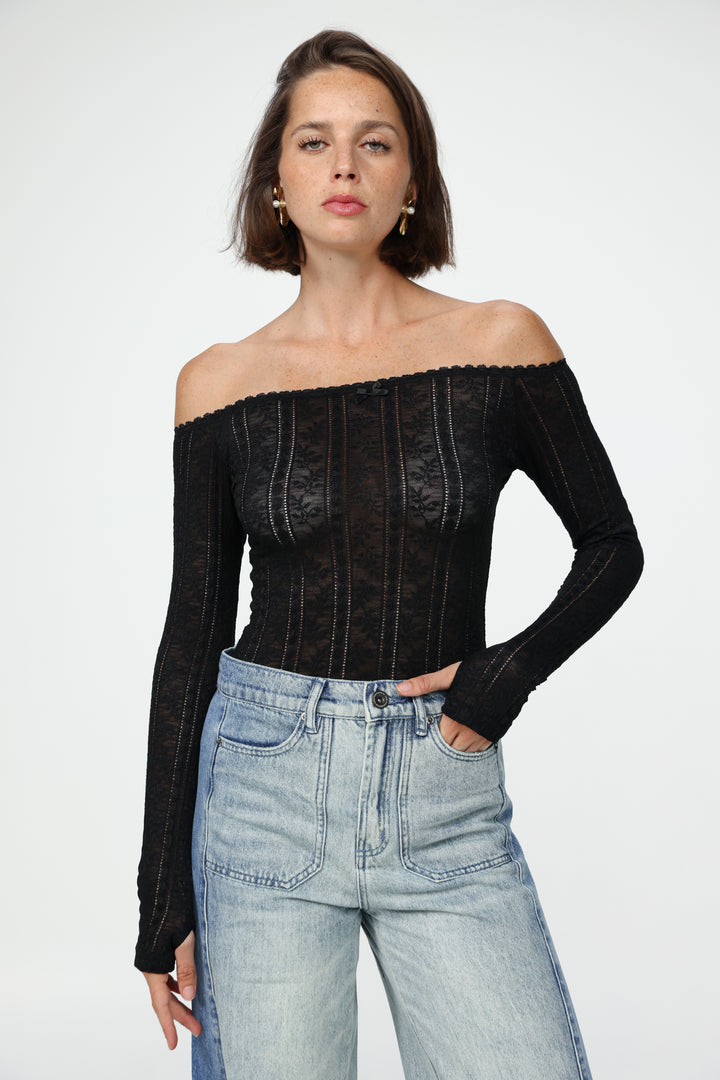 Pointed Black Off Shoulder Shirt
