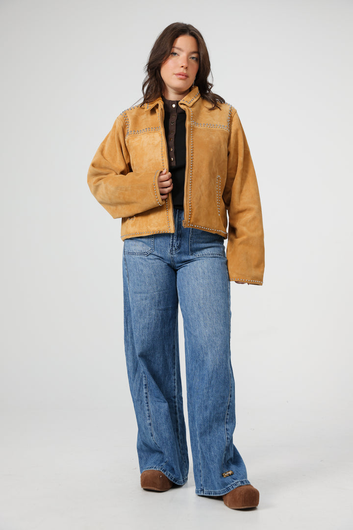 ז'קט זמש מידה גדולה Alive Camel Suede Jacket