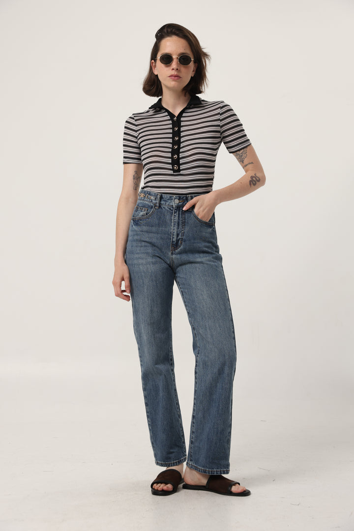 Reality Black Striped Polo Bodysuit