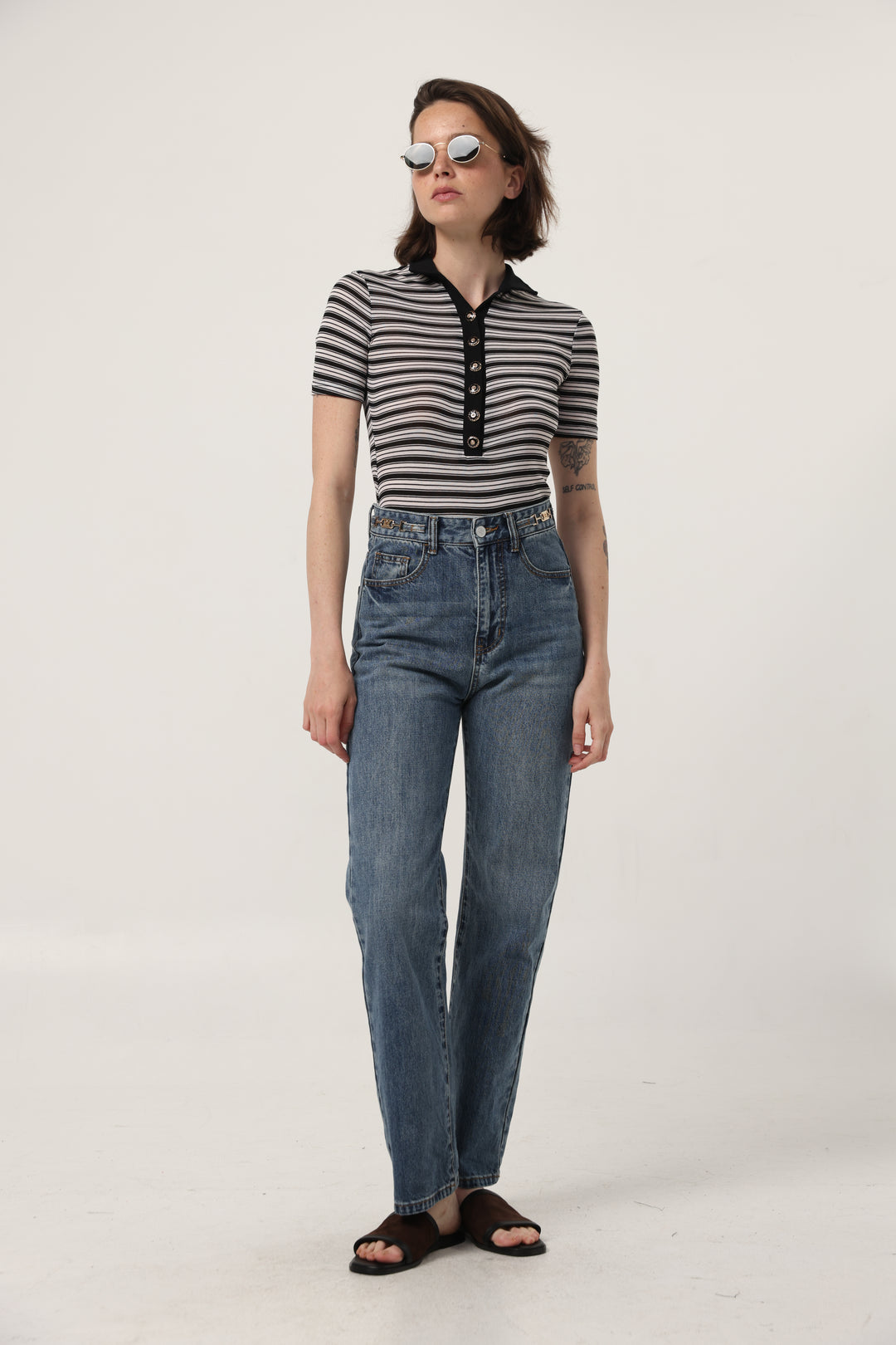 Reality Black Striped Polo Bodysuit