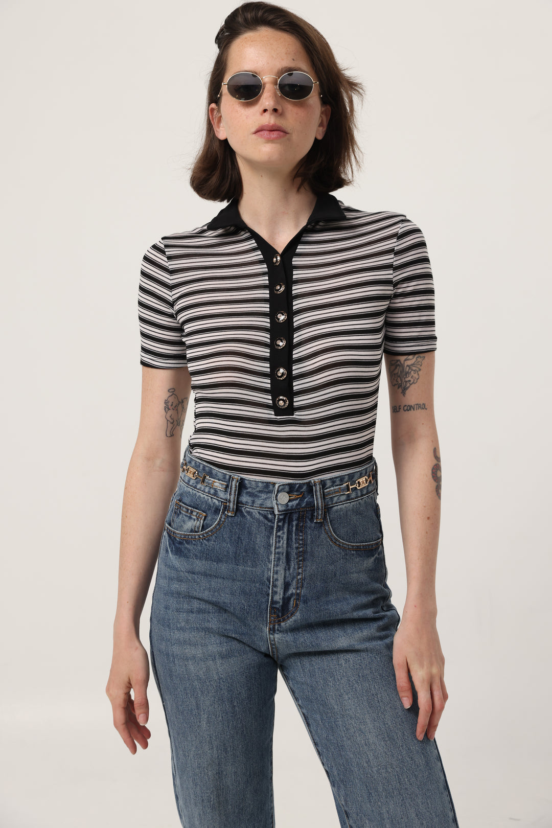 Reality Black Striped Polo Bodysuit